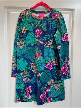 Lilly Pulitzer Navy Tropical Floral Shift Dress with Pink Accents